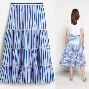 J Crew Blue Striped Cotton Tiered Skirt NWT XXSP